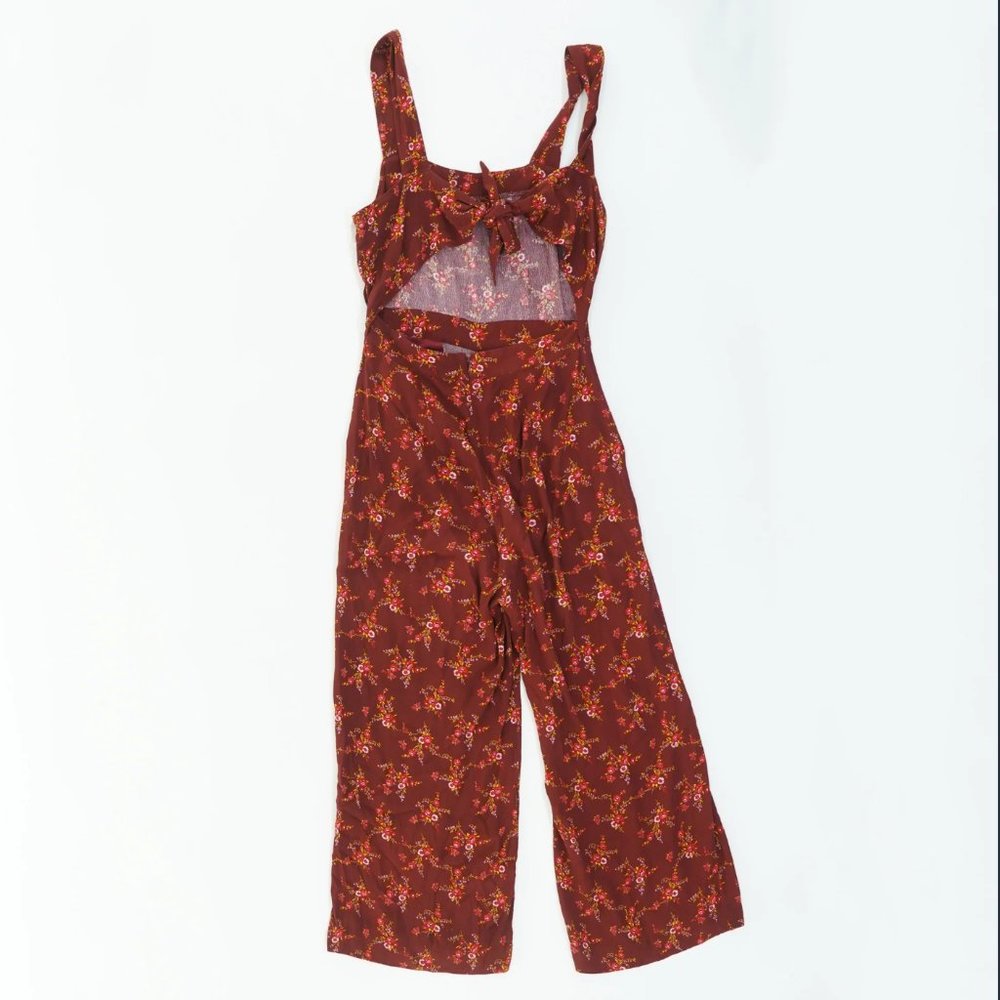 MADEWELL Maroon Floral Low Back Sleeveless Jumpsuit Women 00 XS extra small boho - Picture 2 of 2